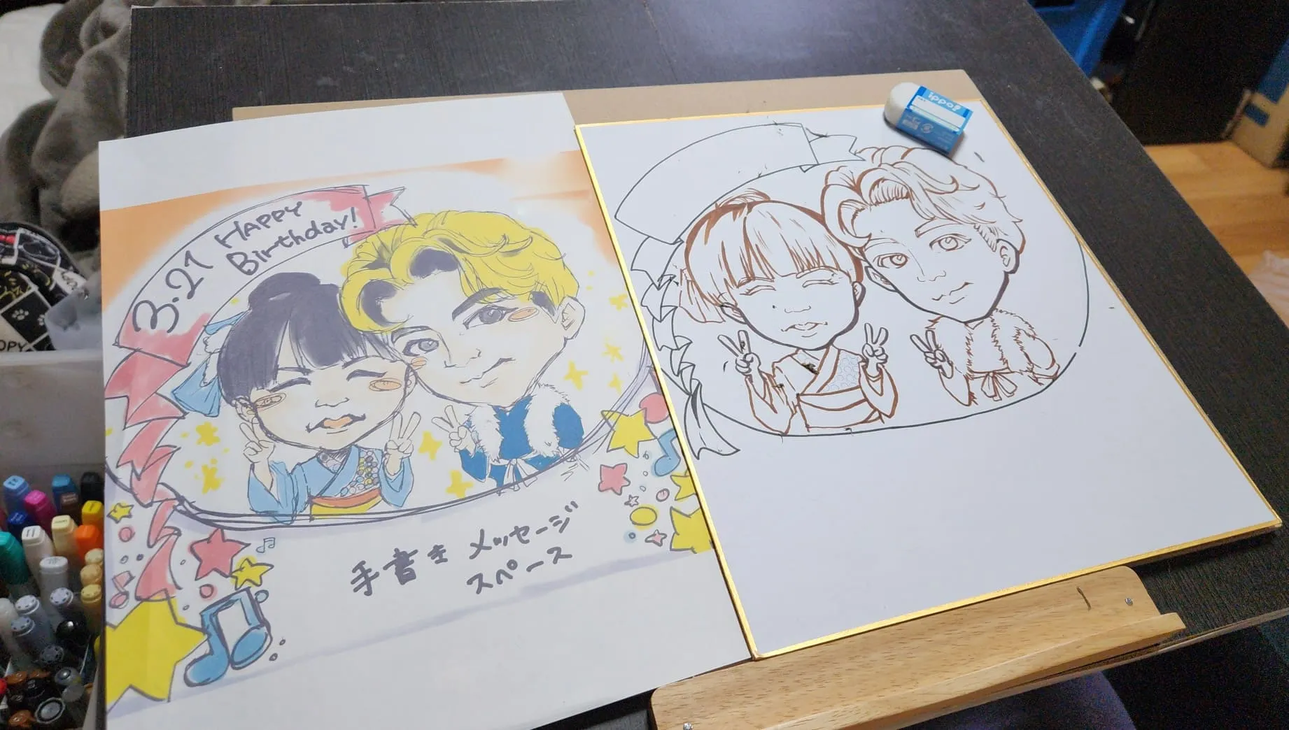 似顔絵の線画工程